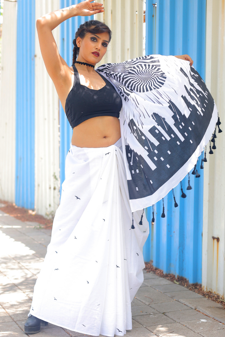 The Rumbling Clouds - White (SAREE)